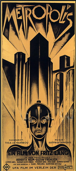 Metropolis 1927 Classic Film Poster by Fritz Lang with Robot and Art Deco Cityscape HD phone wallpaper