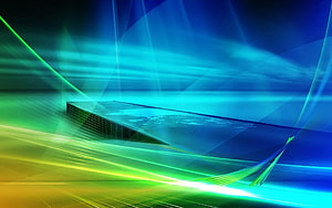 Abstract Digital Art with Neon Light Trails and Geometric Grid Platform HD wallpaper