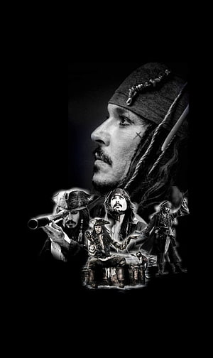 Captain Jack Sparrow Black and White Portrait with Multiple Character Poses HD phone wallpaper