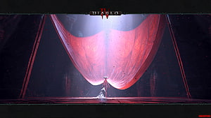 Diablo IV Cinematic Scene Featuring a Character Before a Massive Red Veil in a Dark Hall HD wallpaper
