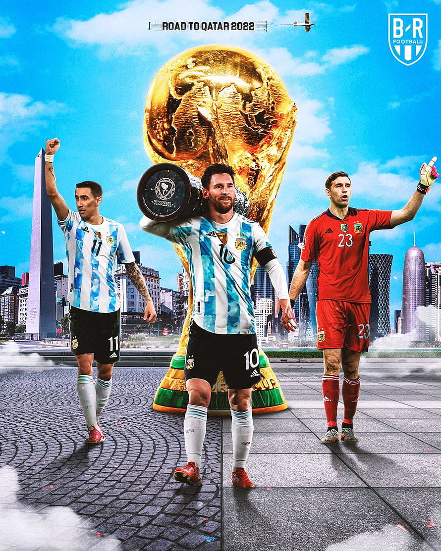 Argentina National Team Players Walking Past Giant Golden World Cup Trophy HD phone wallpaper