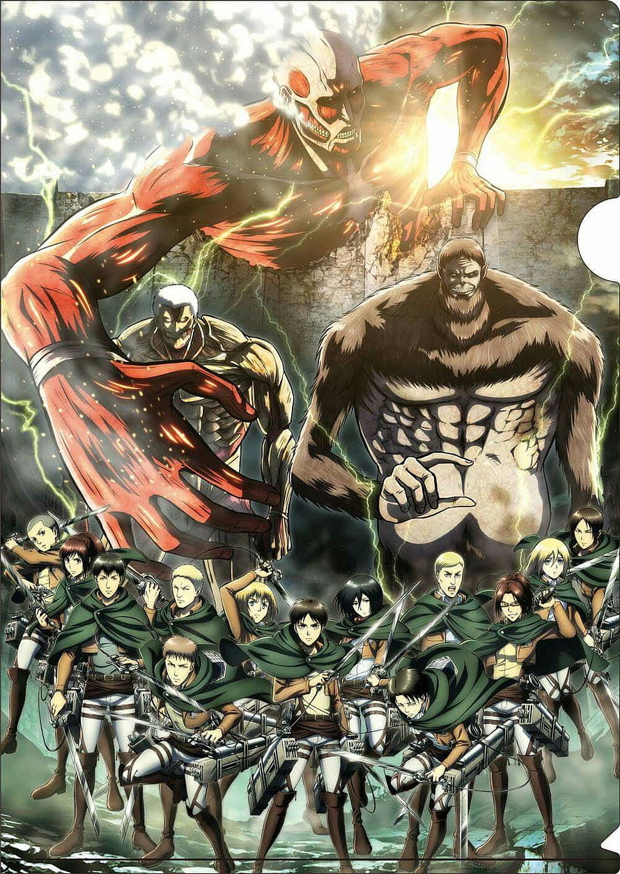Attack on Titan Survey Corps and Titans in Dramatic Anime Poster Art HD phone wallpaper