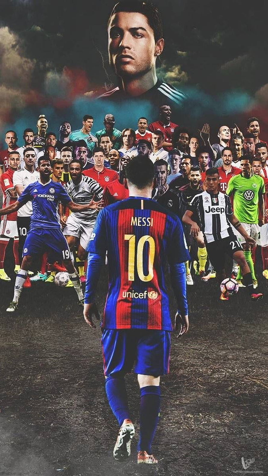 Lionel Messi and Cristiano Ronaldo Football Rivalry Collage with Top Global Soccer Stars HD phone wallpaper