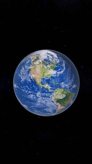Full View of Planet Earth from Space with Americas and Starry Background HD phone wallpaper