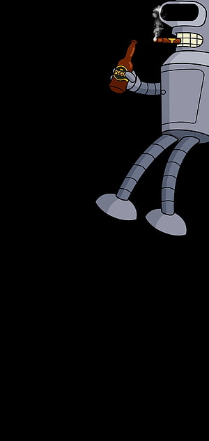 Bender from Futurama Smoking Cigar and Holding Beer Bottle on Black Background HD phone wallpaper