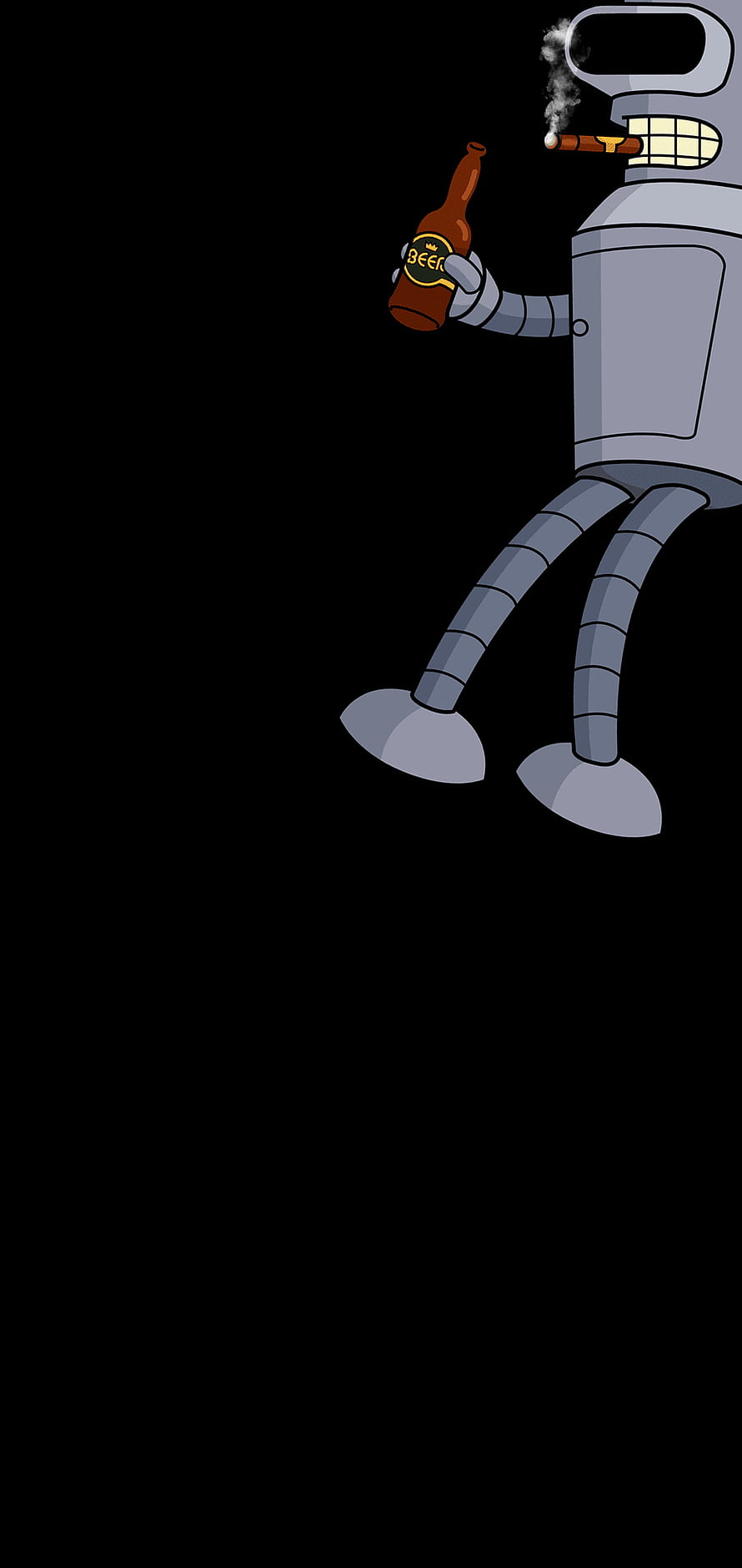 Bender from Futurama Smoking Cigar and Holding Beer Bottle on Black Background HD phone wallpaper