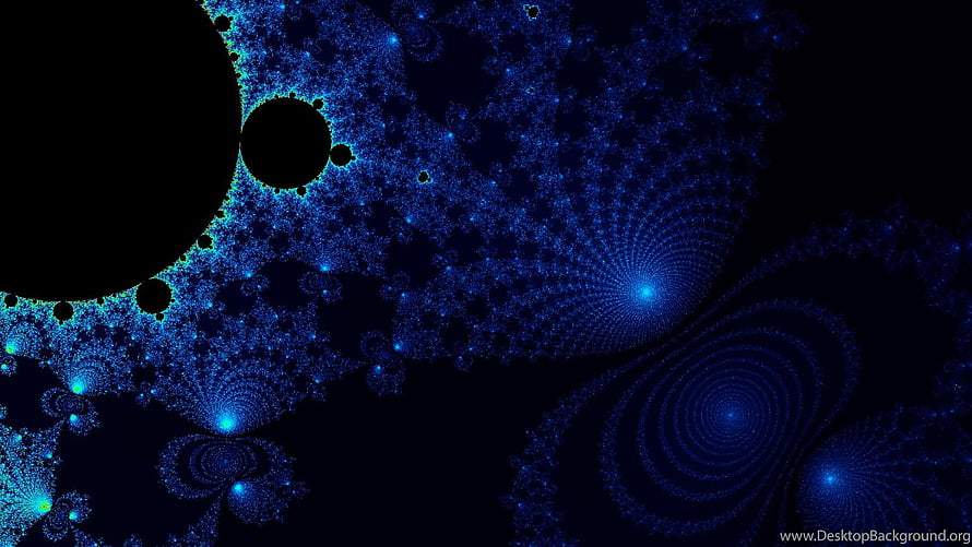 Deep Blue Mandelbrot Set Fractal Artwork with Glowing Cyan Spiral Patterns on Black Background HD wallpaper