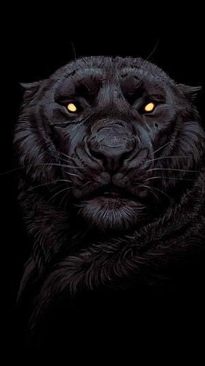 Dark Digital Painting of a Black Tiger with Glowing Amber Eyes HD phone wallpaper
