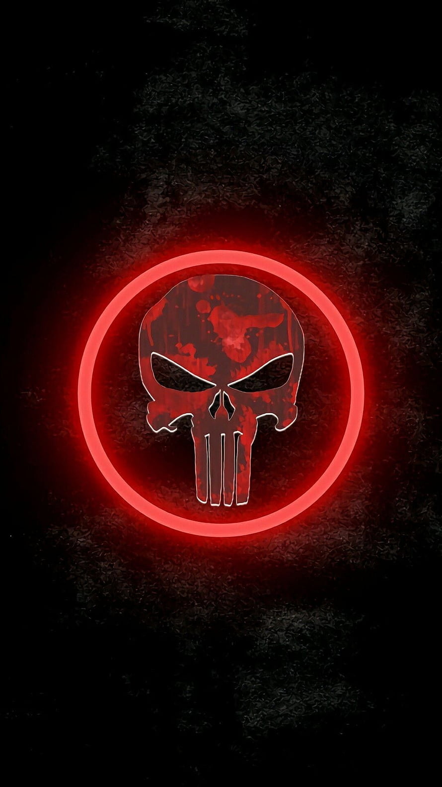 Glowing Red Punisher Skull Emblem on Dark Grunge Background HD phone wallpaper