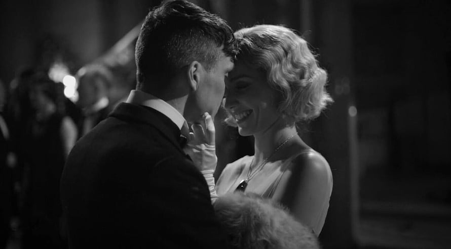 Tommy Shelby and Grace in an Intimate Black and White Embrace HD wallpaper