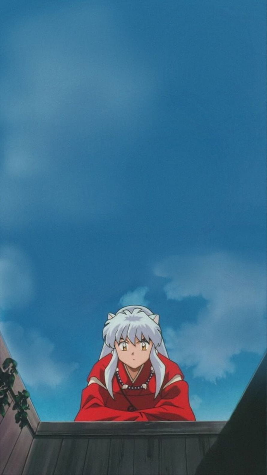Inuyasha Anime Character Leaning on Wooden Wall Under Blue Sky HD phone wallpaper