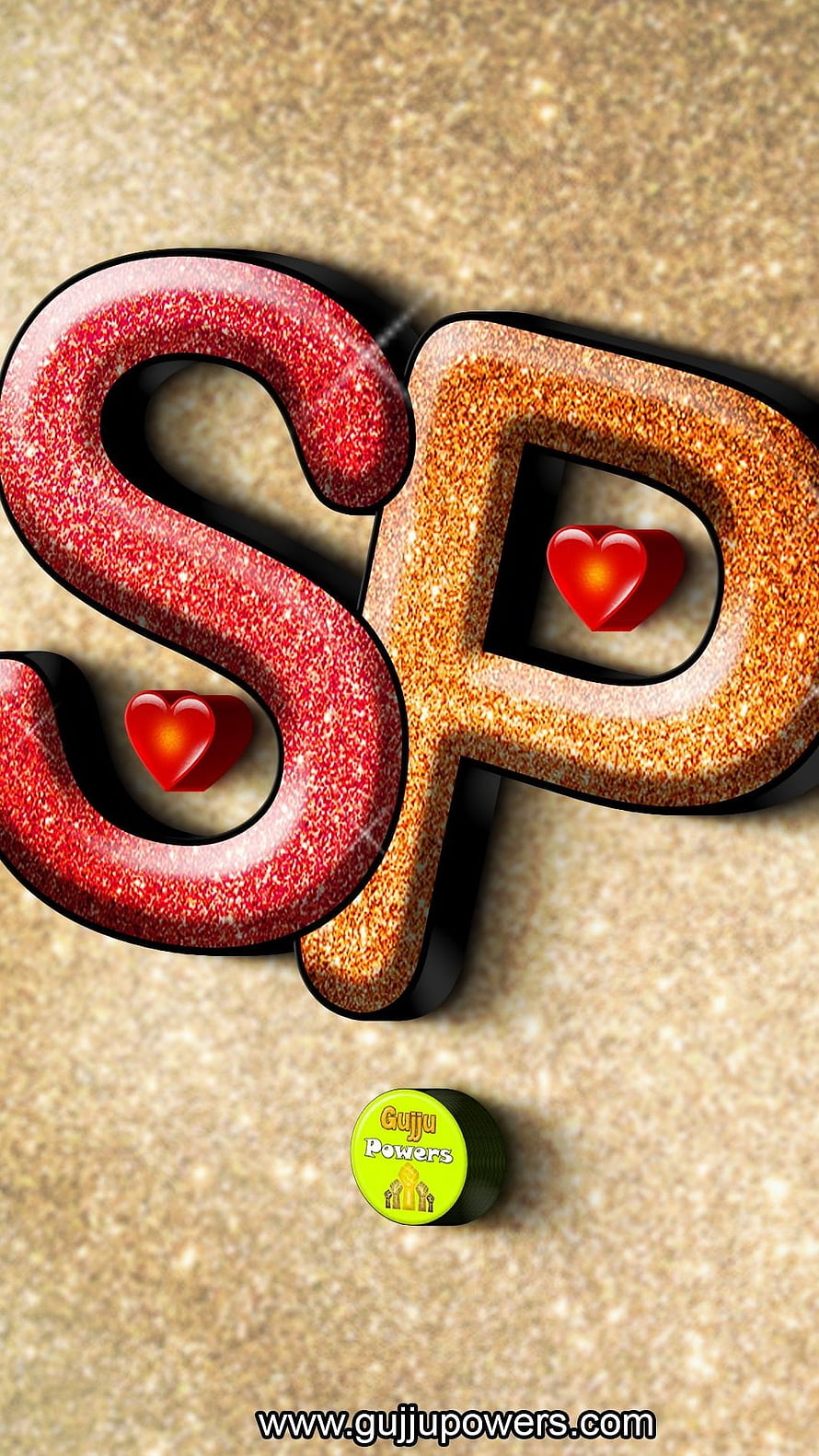 Gujju Powers 3D Love Name Design With Red Hearts And Glitter Texture HD phone wallpaper