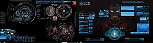 Iron Man HUD Interface with Tactical Dials and Armor Schematic on Dual Monitor Layout, iron man dual screen 3. Dual Monitor HD wallpaper