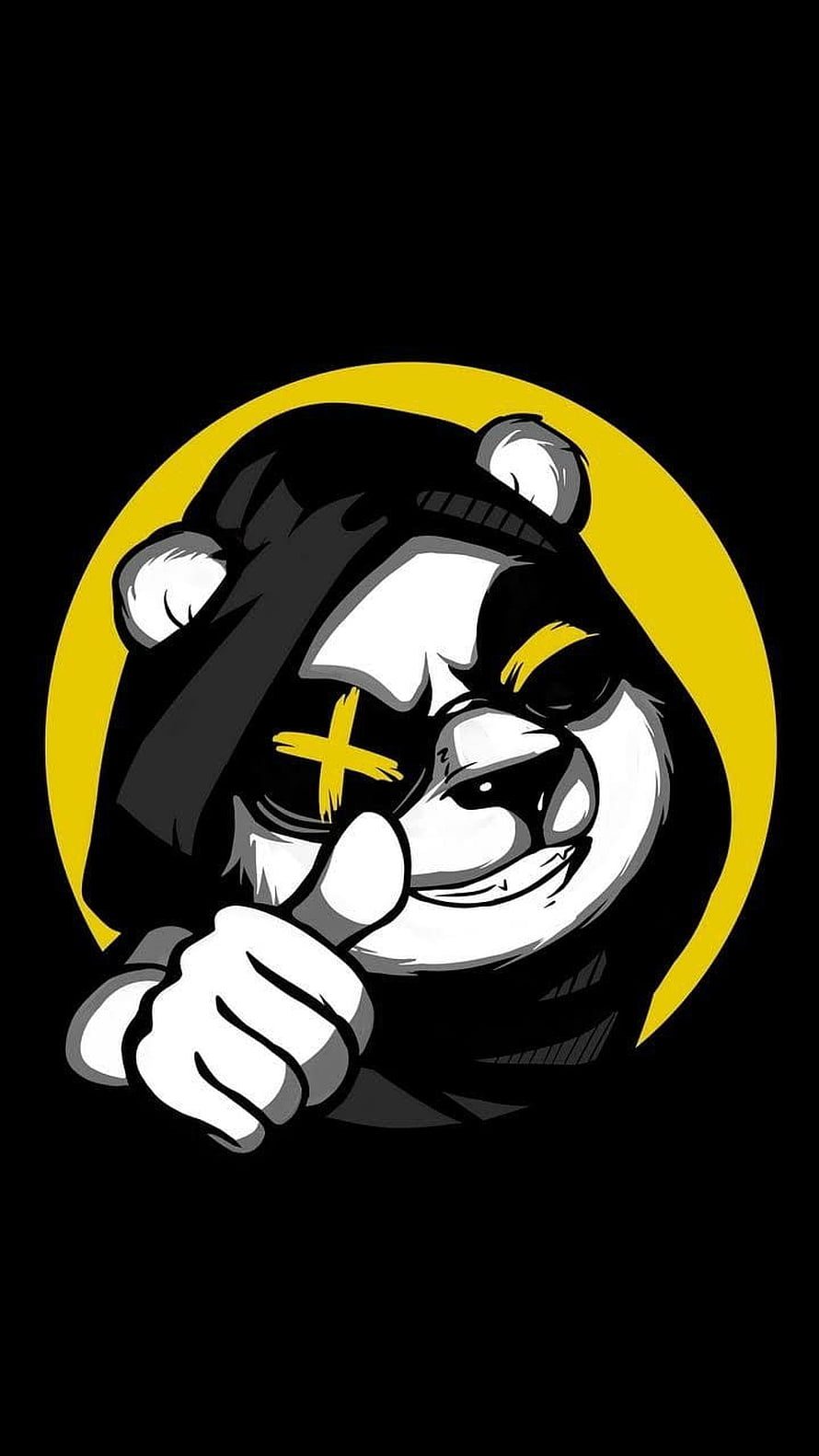 Stylized Panda Character Wearing Beanie and Eyepatch with Yellow Cross HD phone wallpaper