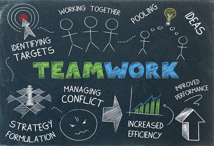 Teamwork Concept Chalkboard Illustration with Strategy and Performance Diagrams HD wallpaper