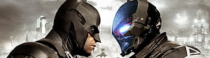 Batman and Arkham Knight Face Off in Dark City Confrontation HD wallpaper
