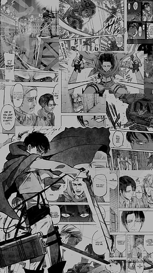 Attack on Titan manga panel collage featuring Eren Yeager in dramatic black and white action scenes HD phone wallpaper