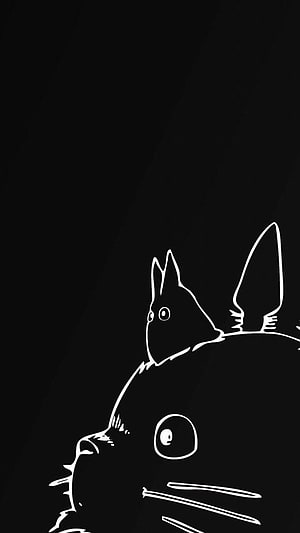 Minimalist Black and White Line Art of Totoro and Rabbit from Studio Ghibli HD phone wallpaper