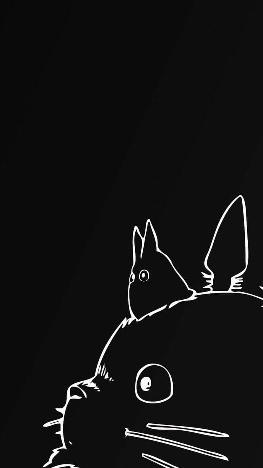 Minimalist Black and White Line Art of Totoro and Rabbit from Studio Ghibli HD phone wallpaper