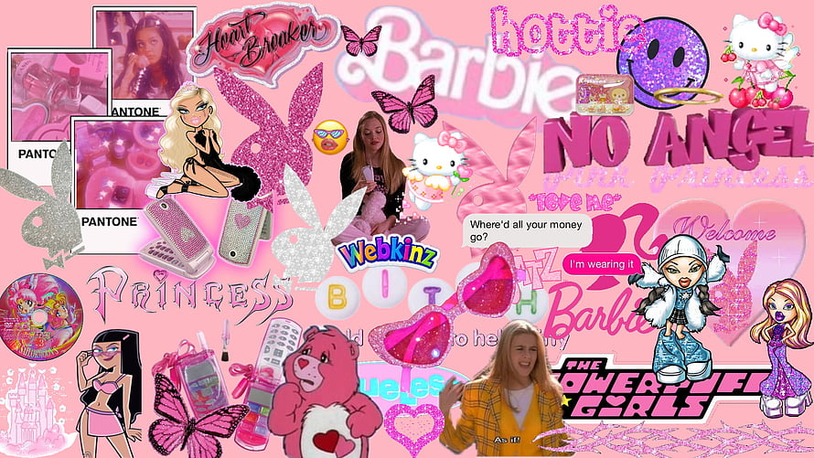 2000s Y2K Aesthetic Collage Featuring Barbie, Bratz, Webkinz, and Hello Kitty HD wallpaper