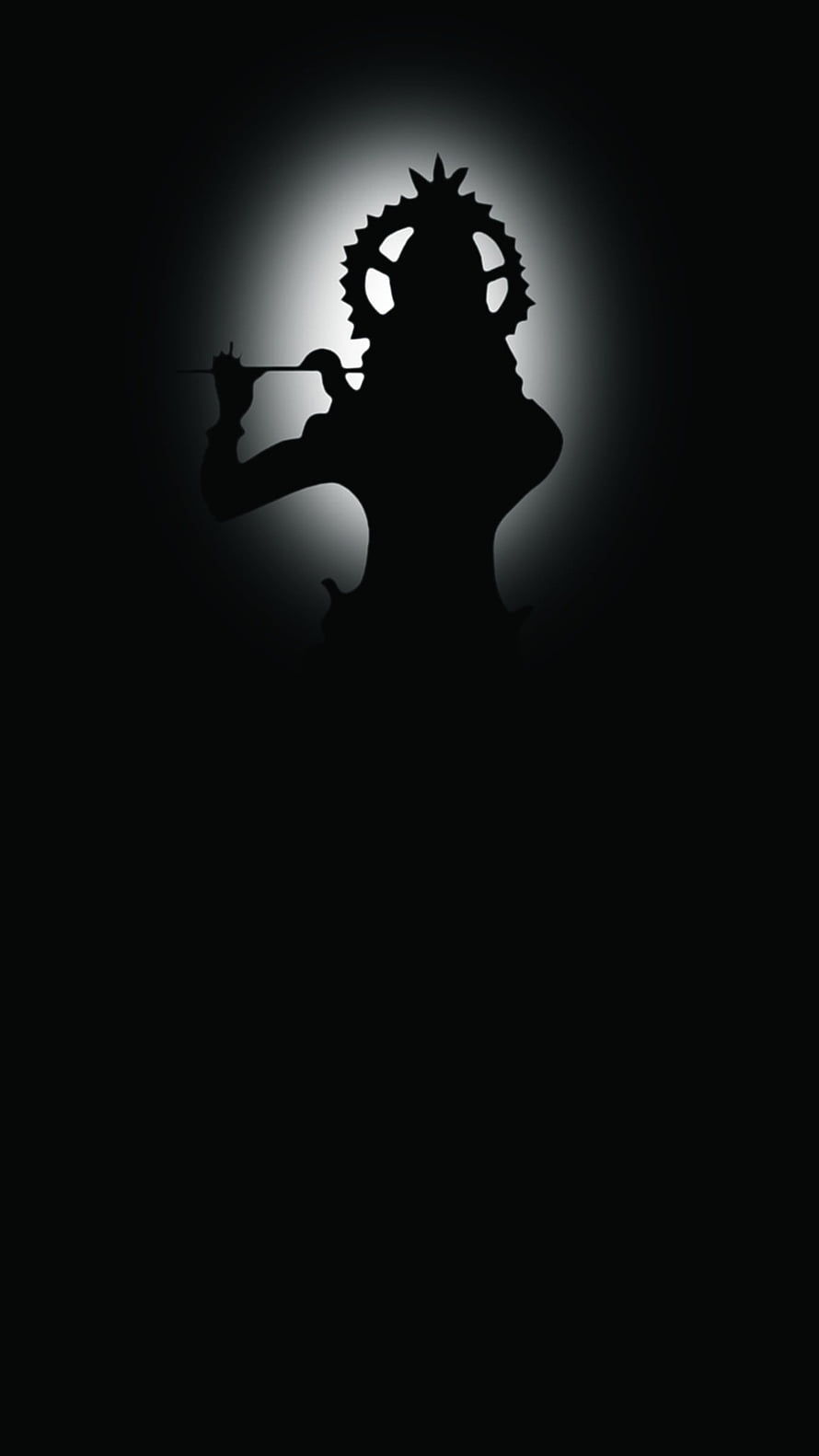 Dark Krishna Silhouette with Flute and Crown in Dramatic Backlight HD phone wallpaper