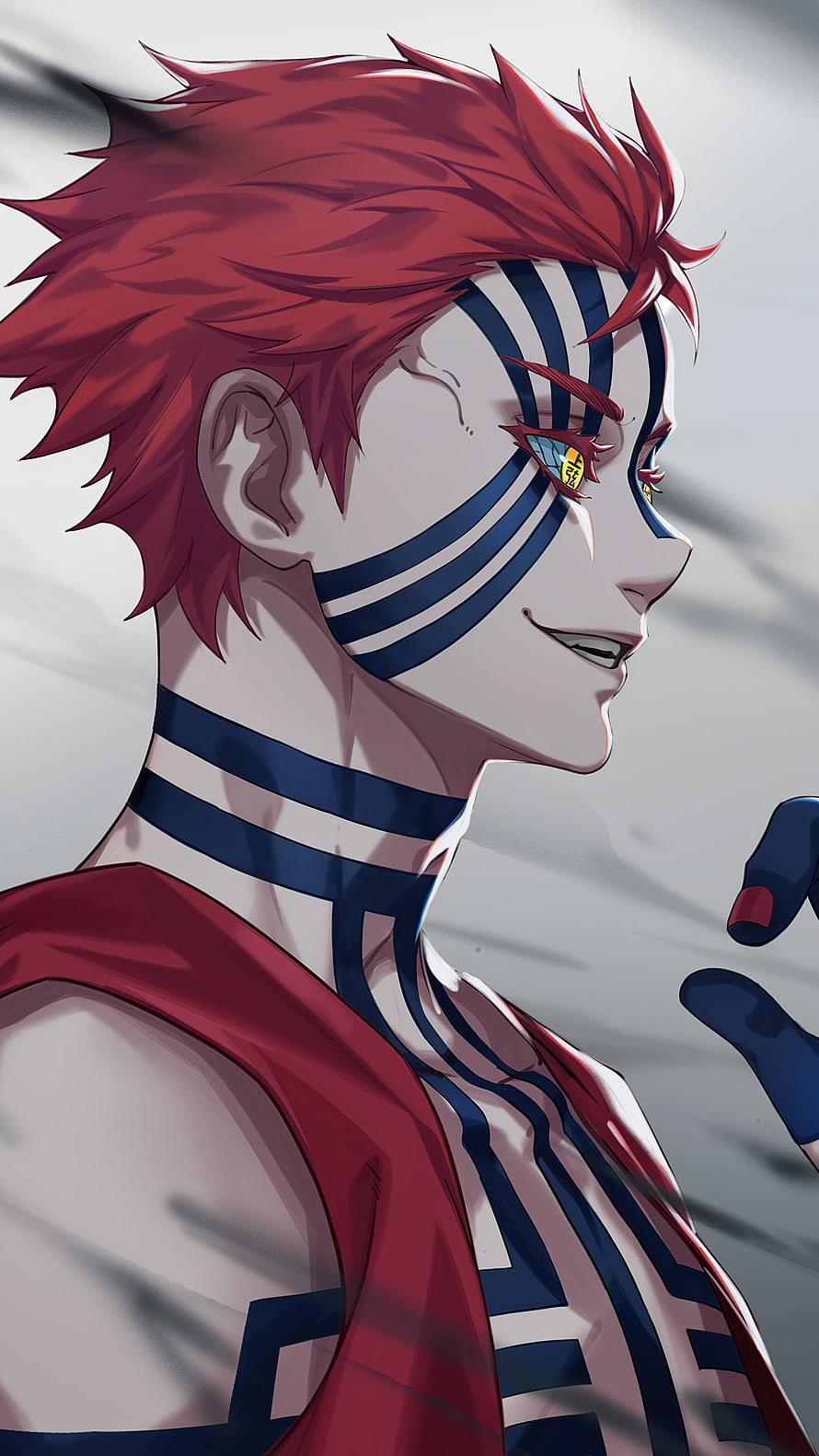 Akaza Upper Moon Demon Slayer Anime Character Portrait with Red Hair and Blue Markings HD phone wallpaper