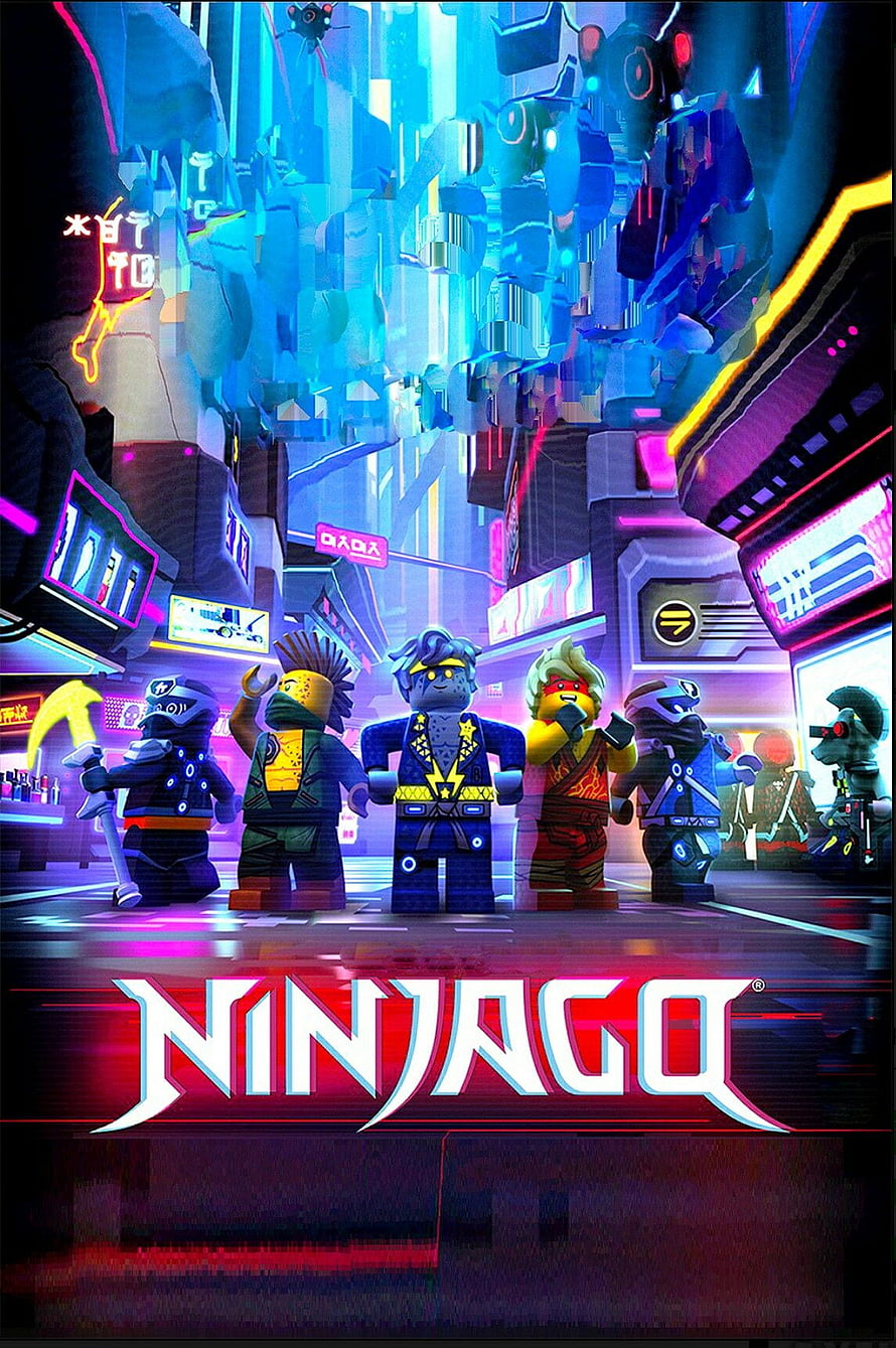 LEGO Ninjago Prime Empire Season 12 Character Lineup in Neon Cyberpunk City HD phone wallpaper