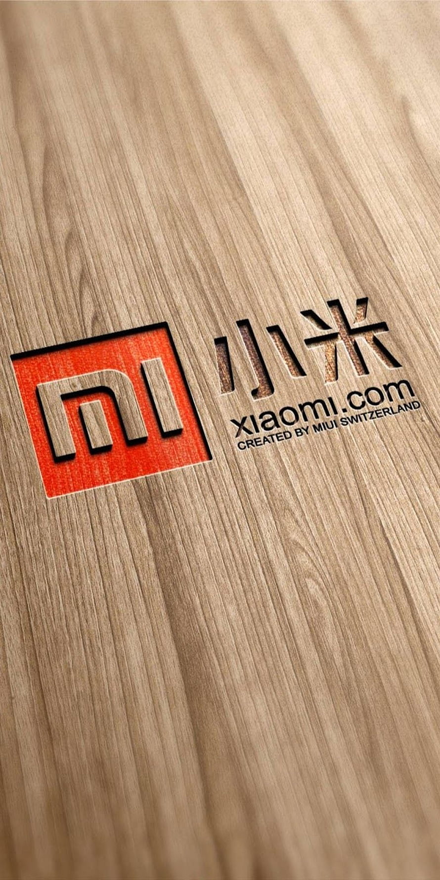 Xiaomi Mi Logo Engraved on Natural Wood Grain Surface HD phone wallpaper