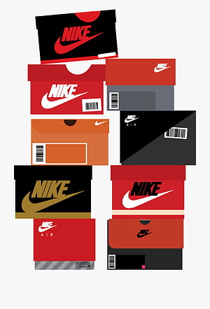 Nike Shoe Boxes Stacked in Red Black and Orange Flat Vector Illustration HD phone wallpaper