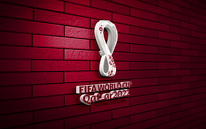 FIFA World Cup Qatar 2022 Official Emblem on Red Brick Wall 3D Render HD wallpaper