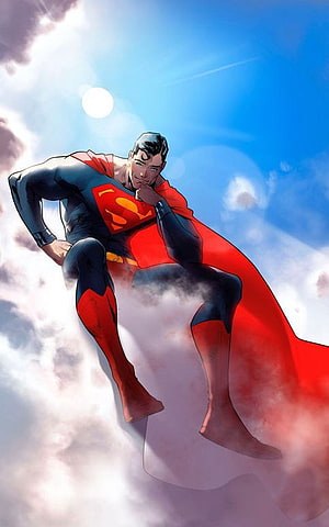 Superman Floating in Clouds with Red Cape and Blue Sky Background, Man of Steel Superman 2020, Superman Art HD phone wallpaper