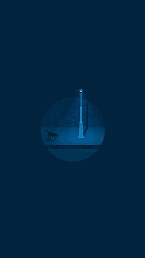 Minimalist Dark Blue Street Lamp and Cat Silhouette Night Scene Wallpaper HD phone wallpaper