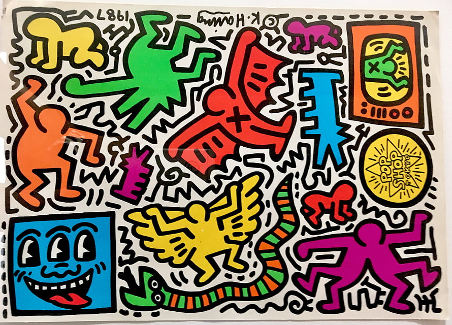 Keith Haring Pop Shop Tokyo Sticker Sheet with Vibrant Graffiti Figures and Bold Outlines HD wallpaper