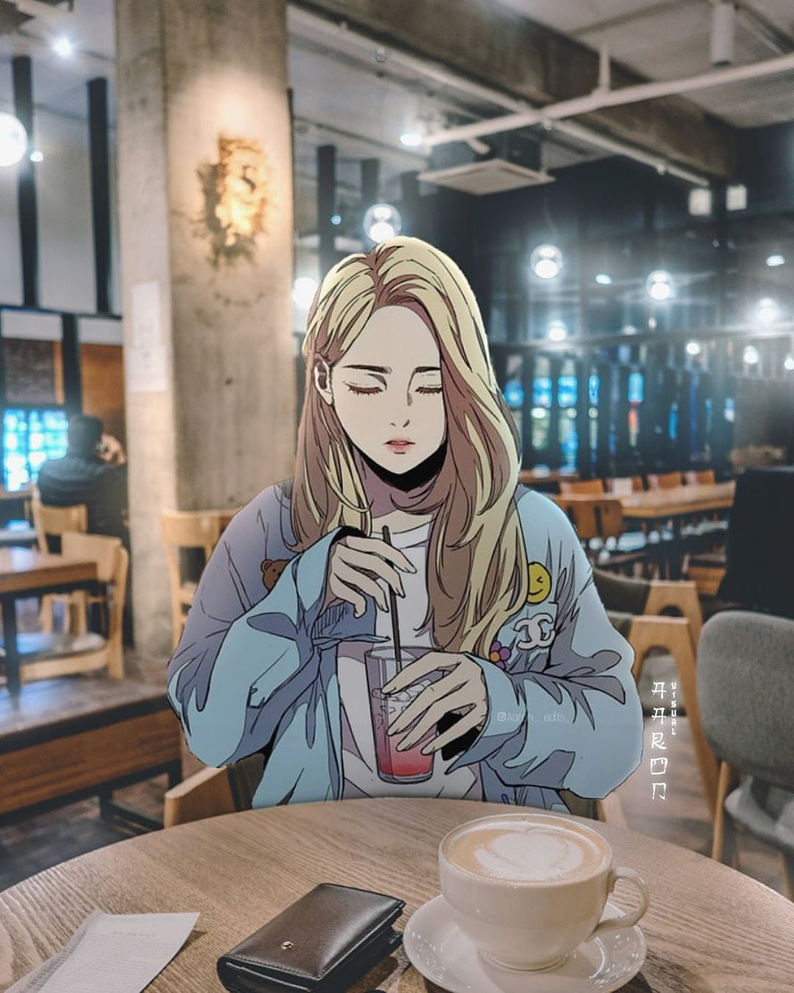 Shelly Scott Manhwa Character in a Cozy Cafe Setting with Latte Art HD phone wallpaper