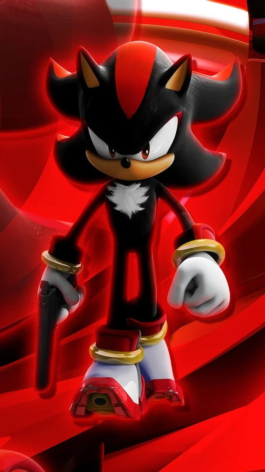 Shadow The Hedgehog 3D Render with Gun in Dramatic Red Lighting HD phone wallpaper