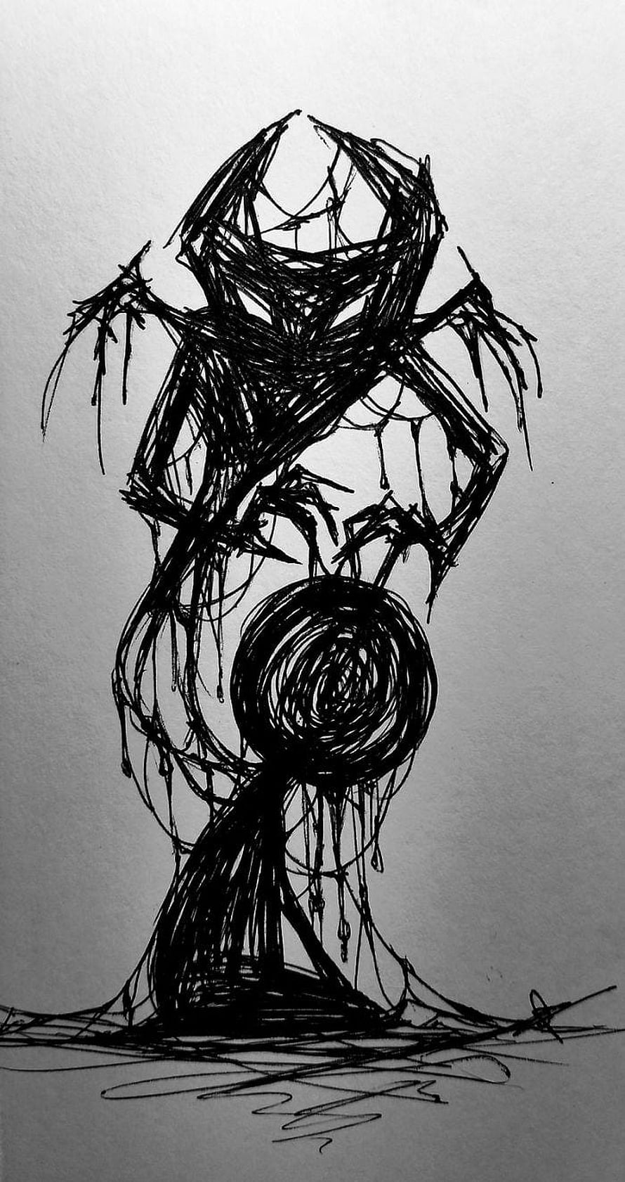 Abstract Black Ink Sketch of a Distressed Human Figure Representing Mental Health Struggles HD phone wallpaper
