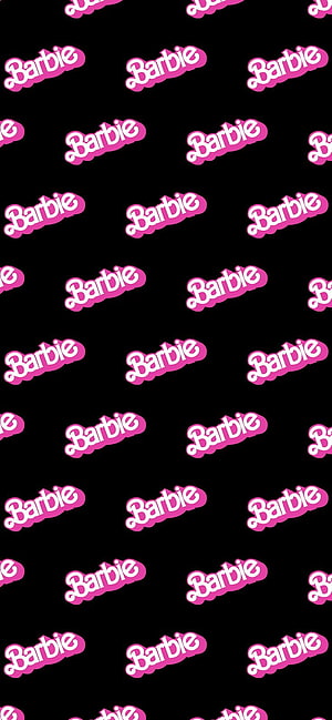Barbie Logo Pattern Wallpaper with Pink Script on Black Background HD phone wallpaper