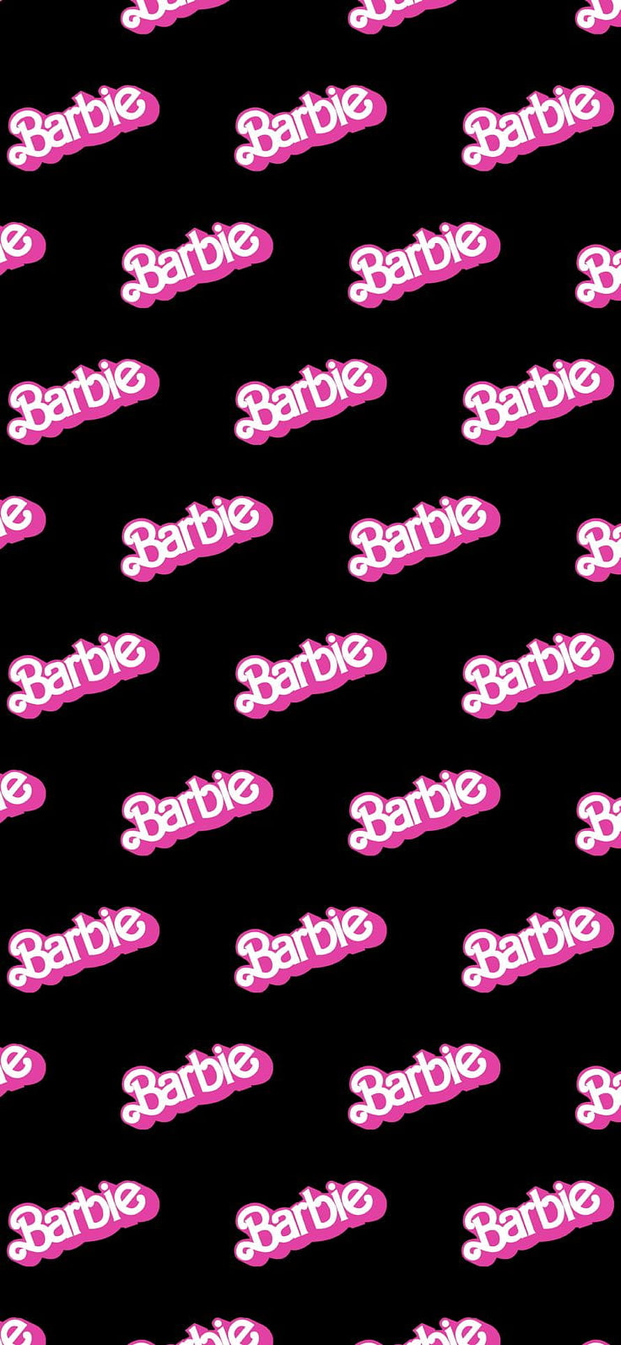 Barbie Logo Pattern Wallpaper with Pink Script on Black Background HD phone wallpaper