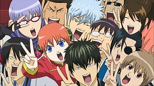 Gintama Ensemble Cast Group Photo With Peace Signs And Expressive Faces HD wallpaper