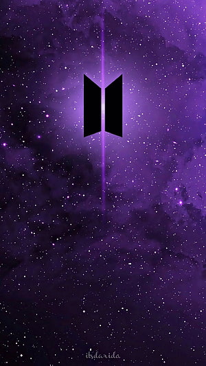 BTS Logo Against a Purple Cosmic Nebula and Starry Night Sky HD phone wallpaper