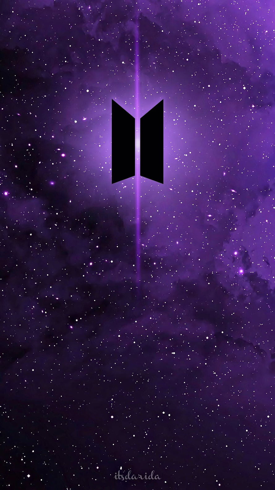 BTS Logo Against a Purple Cosmic Nebula and Starry Night Sky HD phone wallpaper