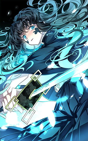 Mitsuri Kanroji Wielding Glowing Sword in Kimetsu no Yaiba Anime Illustration HD phone wallpaper