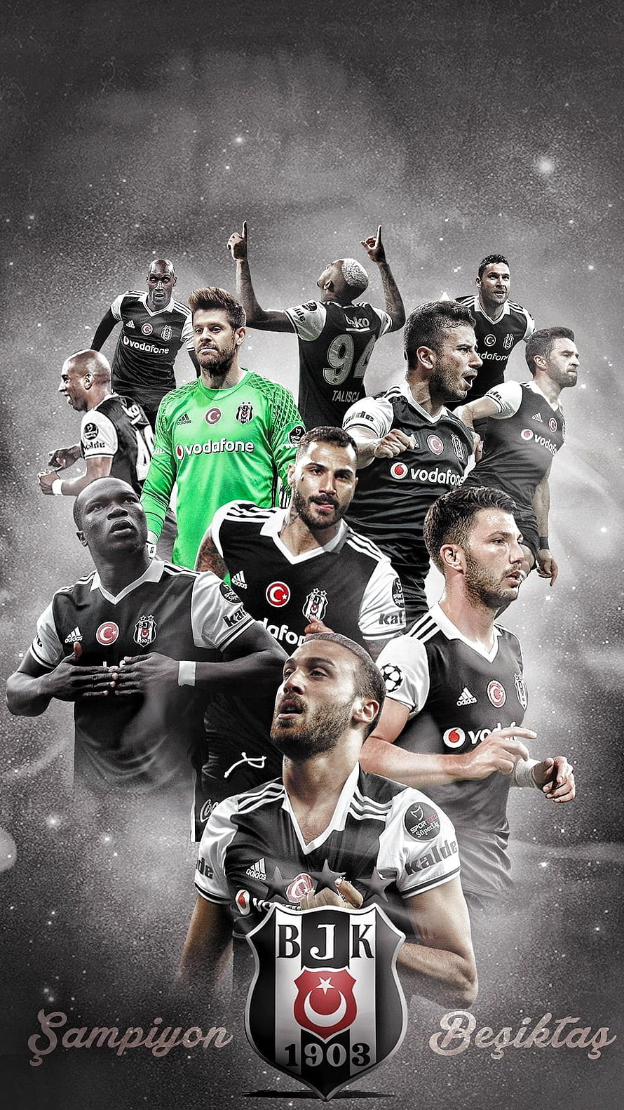 Besiktas J.K. Champions Squad Collage with Vodafone Sponsorship and 1903 Crest HD phone wallpaper