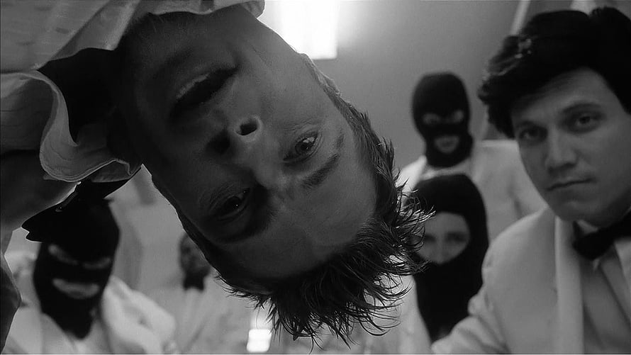 Brad Pitt as Tyler Durden in Fight Club Black and White Cinematic Scene HD wallpaper