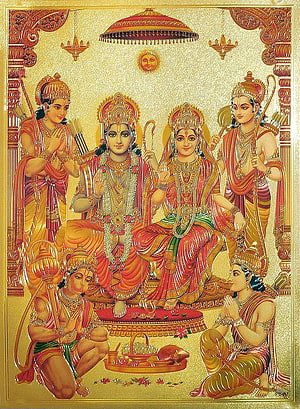 Ram Darbar Tanjore Painting with Golden Metallic Finish and Traditional Hindu Deities HD phone wallpaper