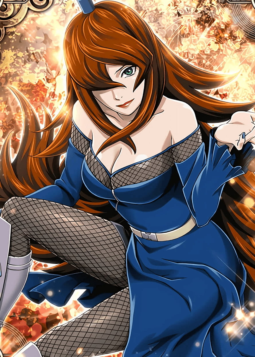 Mei Terumi as Fifth Mizukage in Blue Dress with Fiery Background HD phone wallpaper