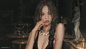 Wlop Fantasy Portrait of a Princess with Moon Jewelry in a Dark Baroque Interior HD wallpaper