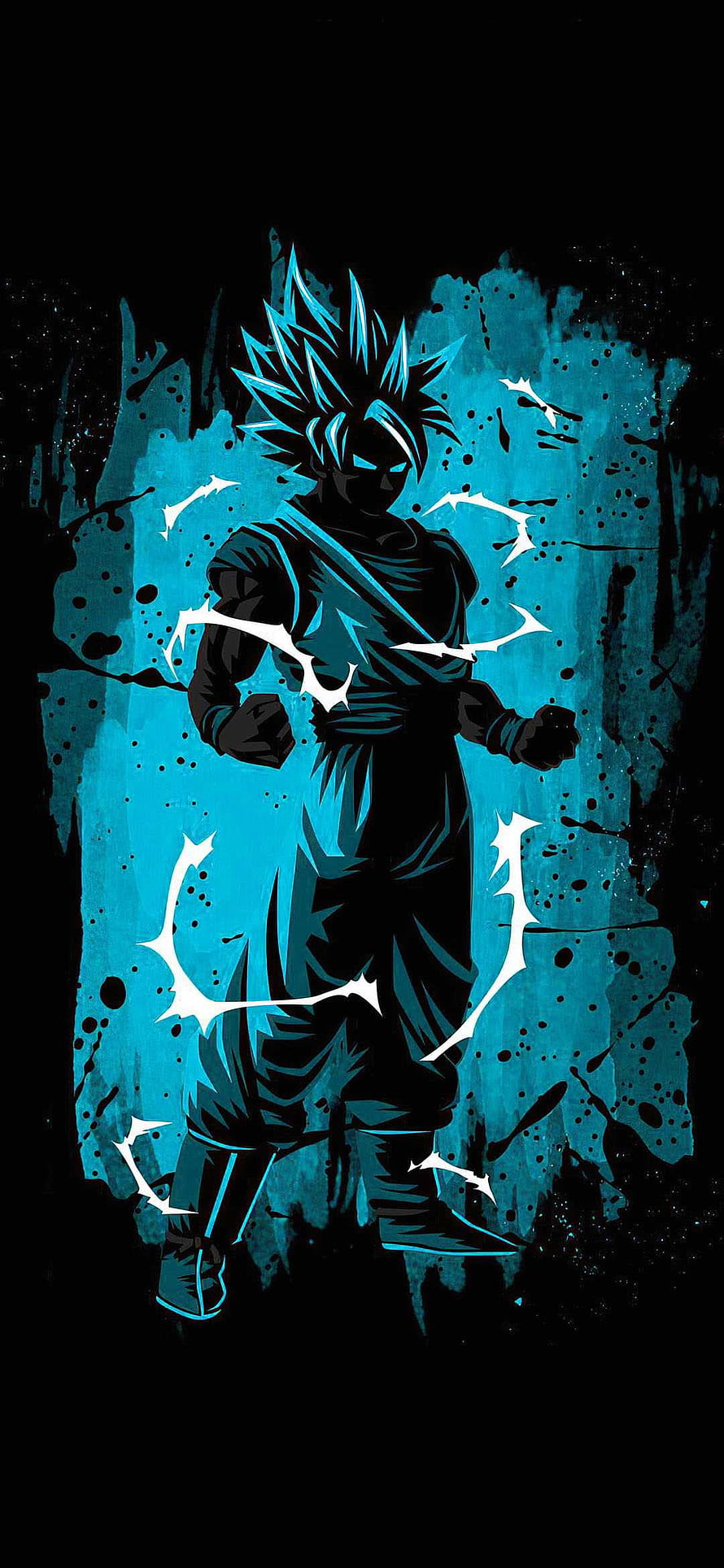 Goku Super Saiyan Blue Silhouette with Electric Aura on Black Background HD phone wallpaper