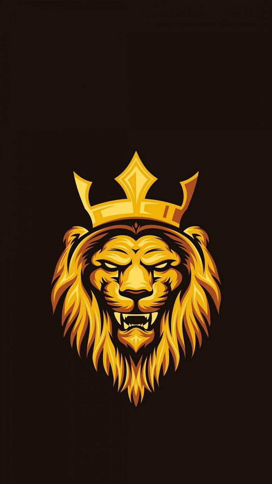 Golden Lion Head with Royal Crown Vector Logo on Black Background HD phone wallpaper