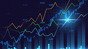 Digital Stock Market Chart With Candlestick Patterns And Trend Lines On Dark Blue Background HD wallpaper